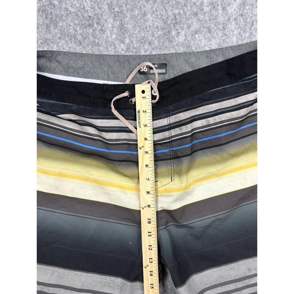 Hurley Mens Yellow/Brown/Gray/Blue Striped Swim Drawstring Trunks Active Size 36